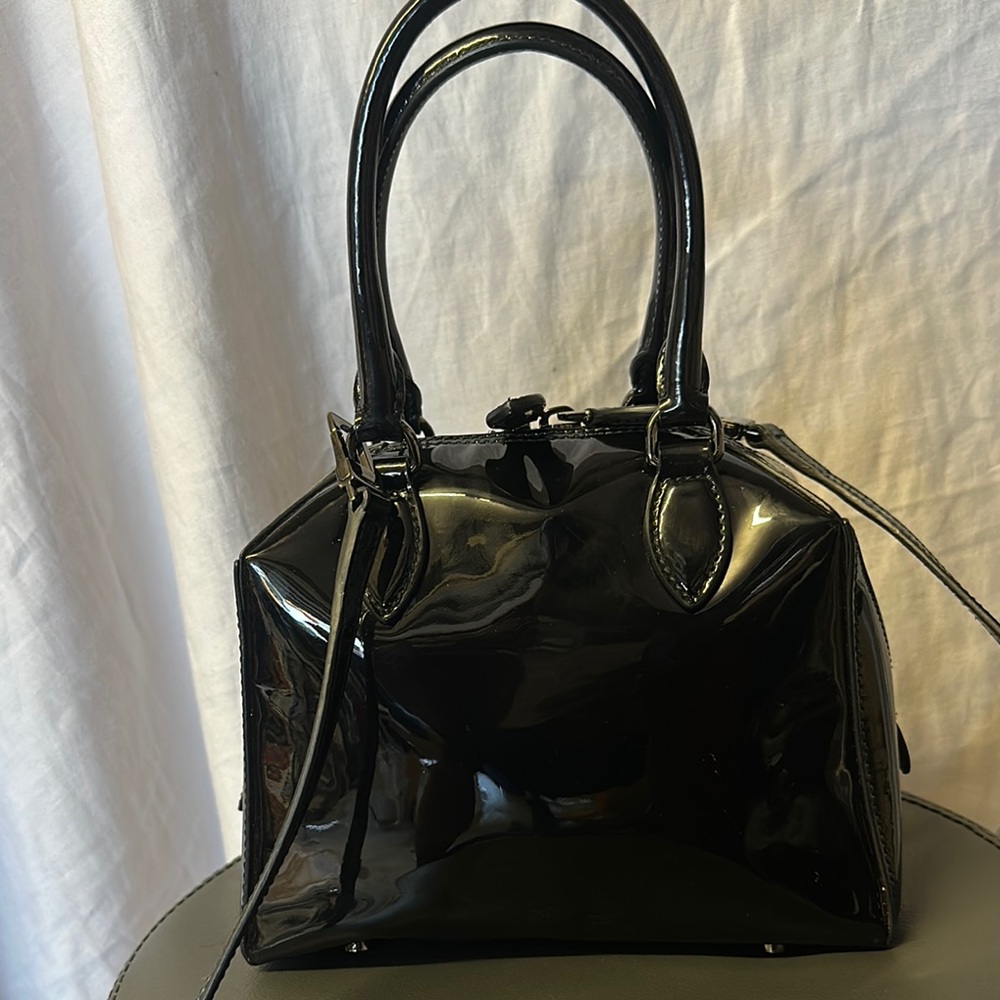 New Black Patent Leather Satchel with Dome Shape